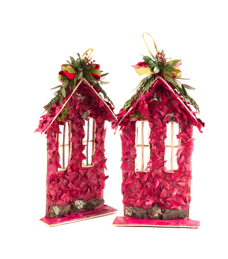 Estuche con 2 Piezas de Casitas Planas de Hoja de Encino Laurel Redwood