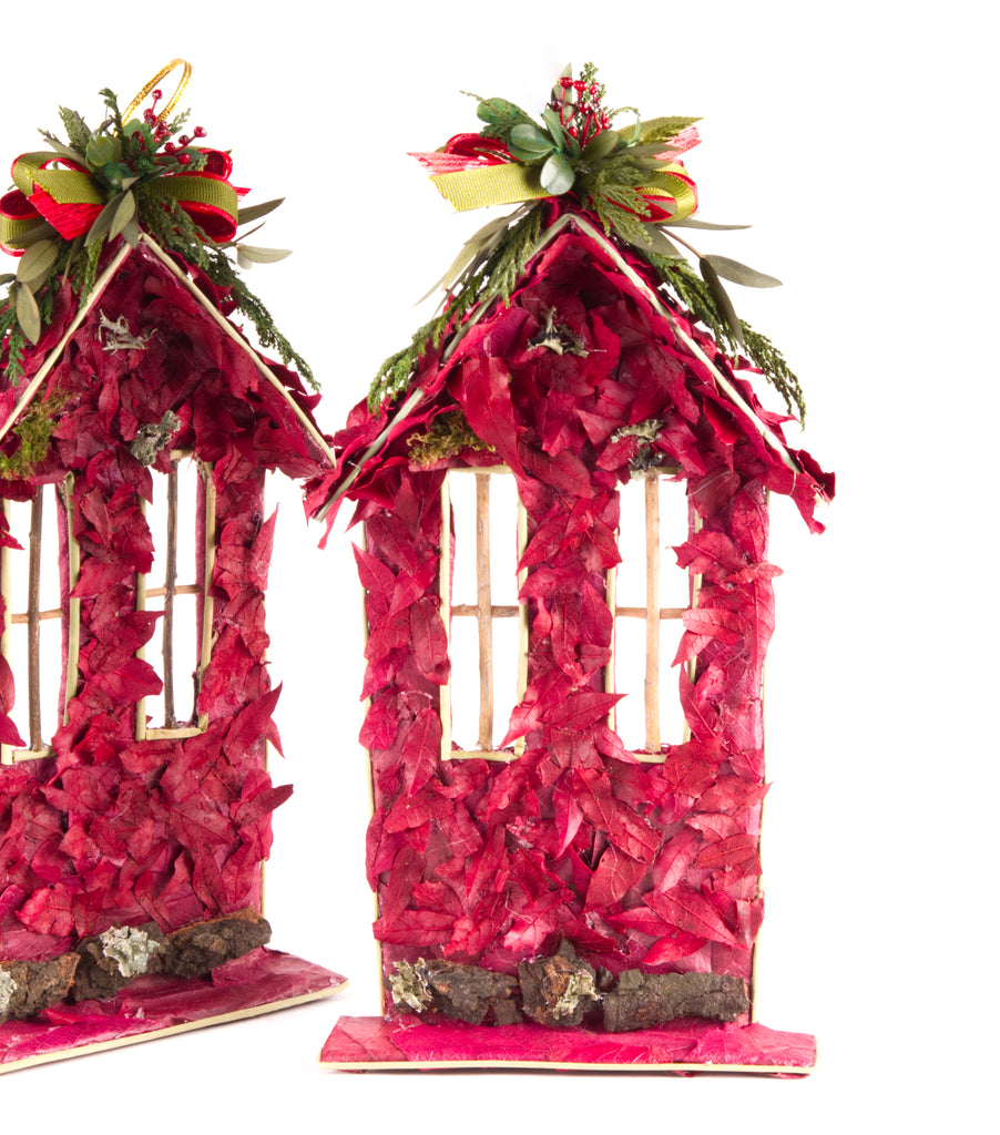 Estuche con 2 Piezas de Casitas Planas de Hoja de Encino Laurel Redwood