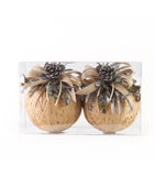 Estuche con 2 Piezas de Esferas de Raffia Beige Frosty Forest