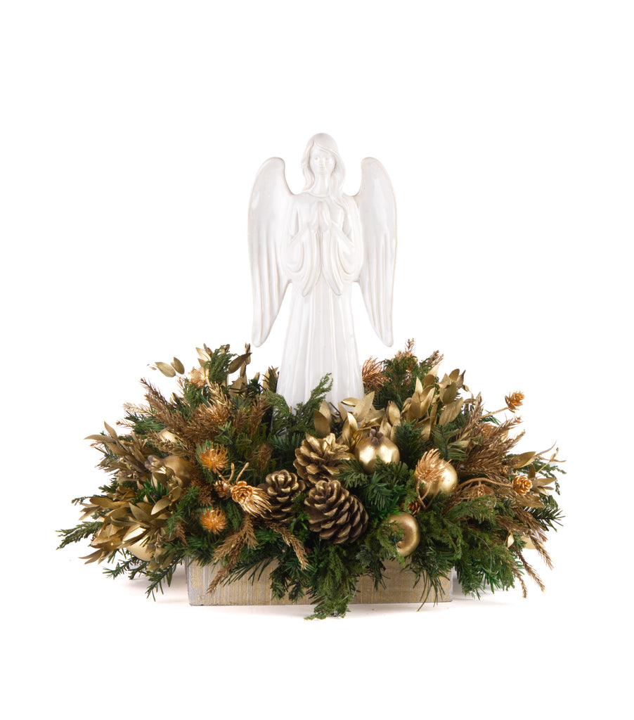 Centro de Mesa con Ángel Rezando de Cerámica Golden Forest