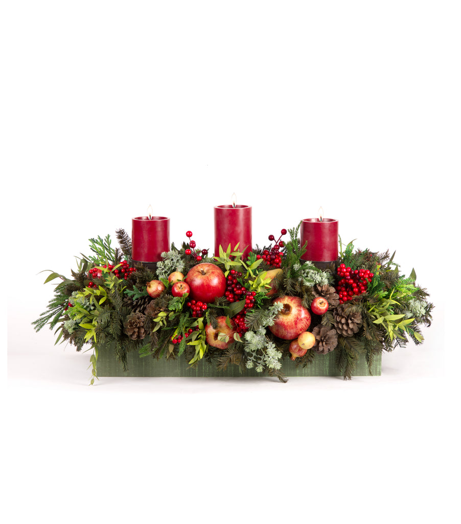Centro de Mesa Rectangular con 3 Velas Redwood