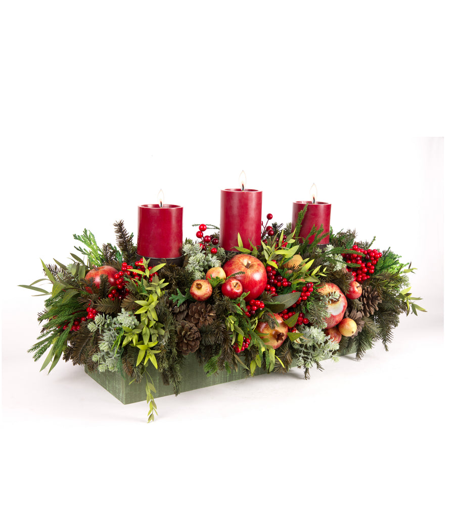 Centro de Mesa Rectangular con 3 Velas Redwood