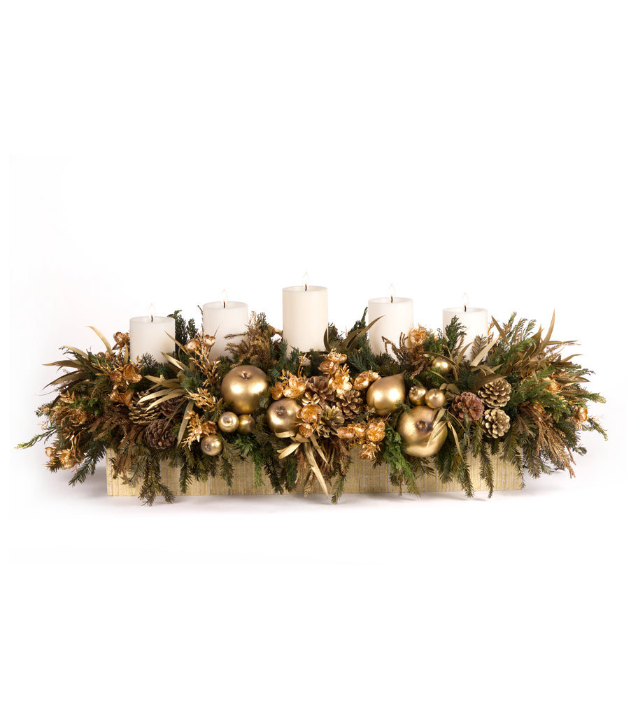 Centro de Mesa Rectangular con 5 Velas Golden Forest