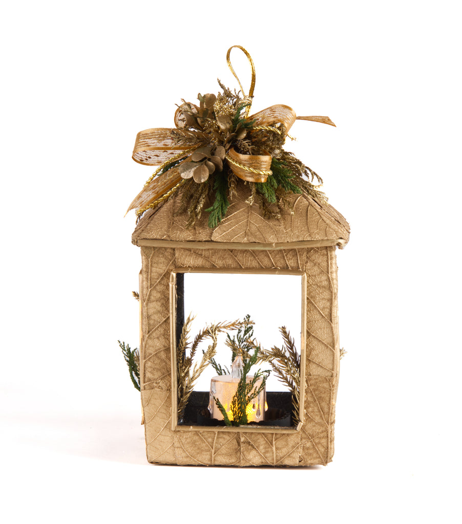 Estuche con 1pza Farol Grande de Corteza y Hoja de Encino Golden Forest