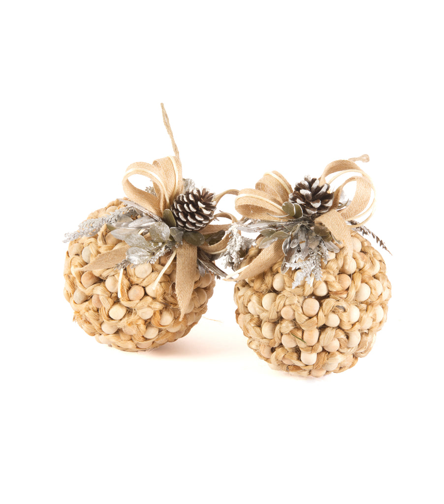 Estuche con 2 Piezas de Esferas Grandes de Yute con Cuentas de Madera Frosty Forest