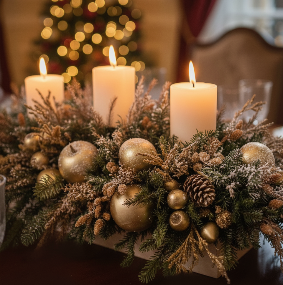 Centro de Mesa Rectangular con 3 Velas Terranova