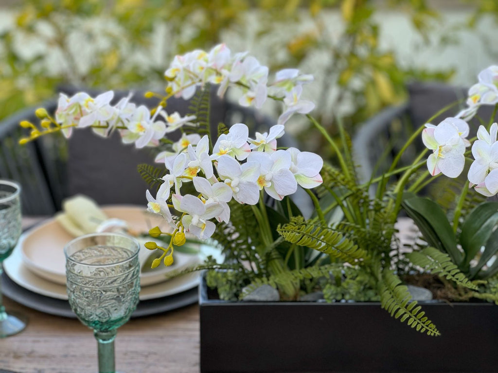 Orquideario con Mini Phalaenopsis Blanca Artificial en Base de Cerámica