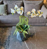 Orquideario con Phalaenopsis Blanca Artificial en Base de Cerámica