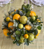 Centro de Mesa Grande con Limones Hechos a Mano Pintados al Óleo en Base Tipo Cantera