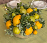 Centro de Mesa Grande con Limones Hechos a Mano Pintados al Óleo en Base Tipo Cantera