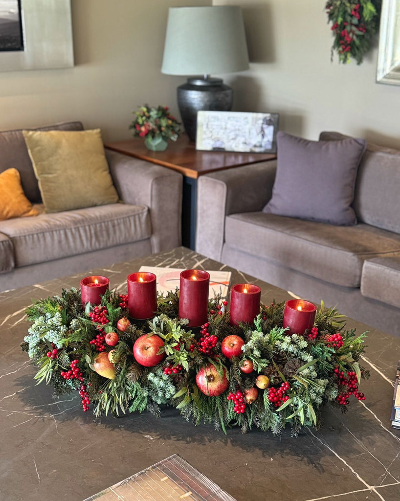 Centro de Mesa Rectangular con 5 Velas Redwood