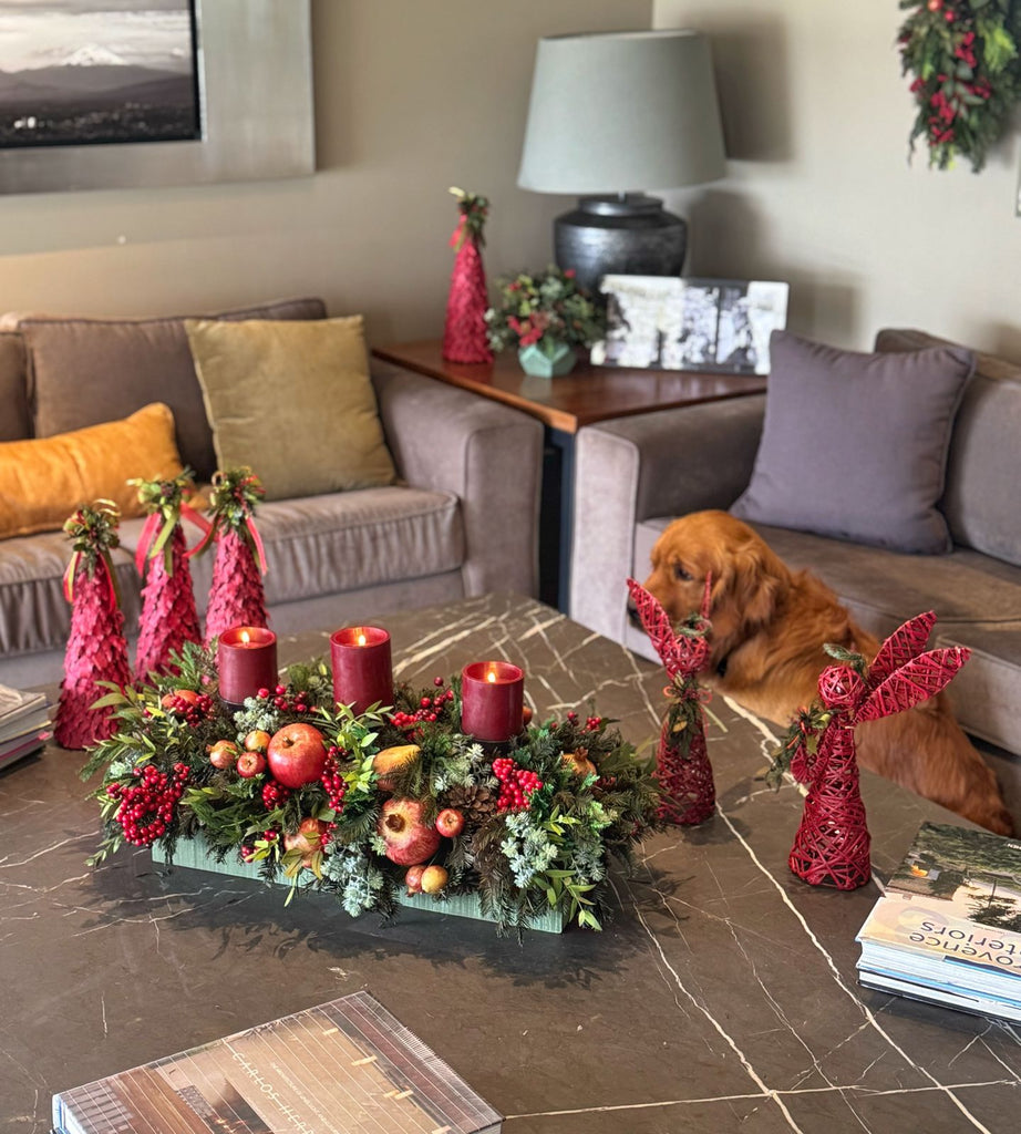 Centro de Mesa Rectangular con 3 Velas Redwood