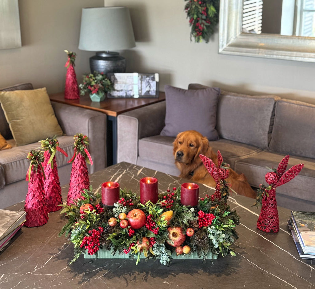 Centro de Mesa Rectangular con 3 Velas Redwood