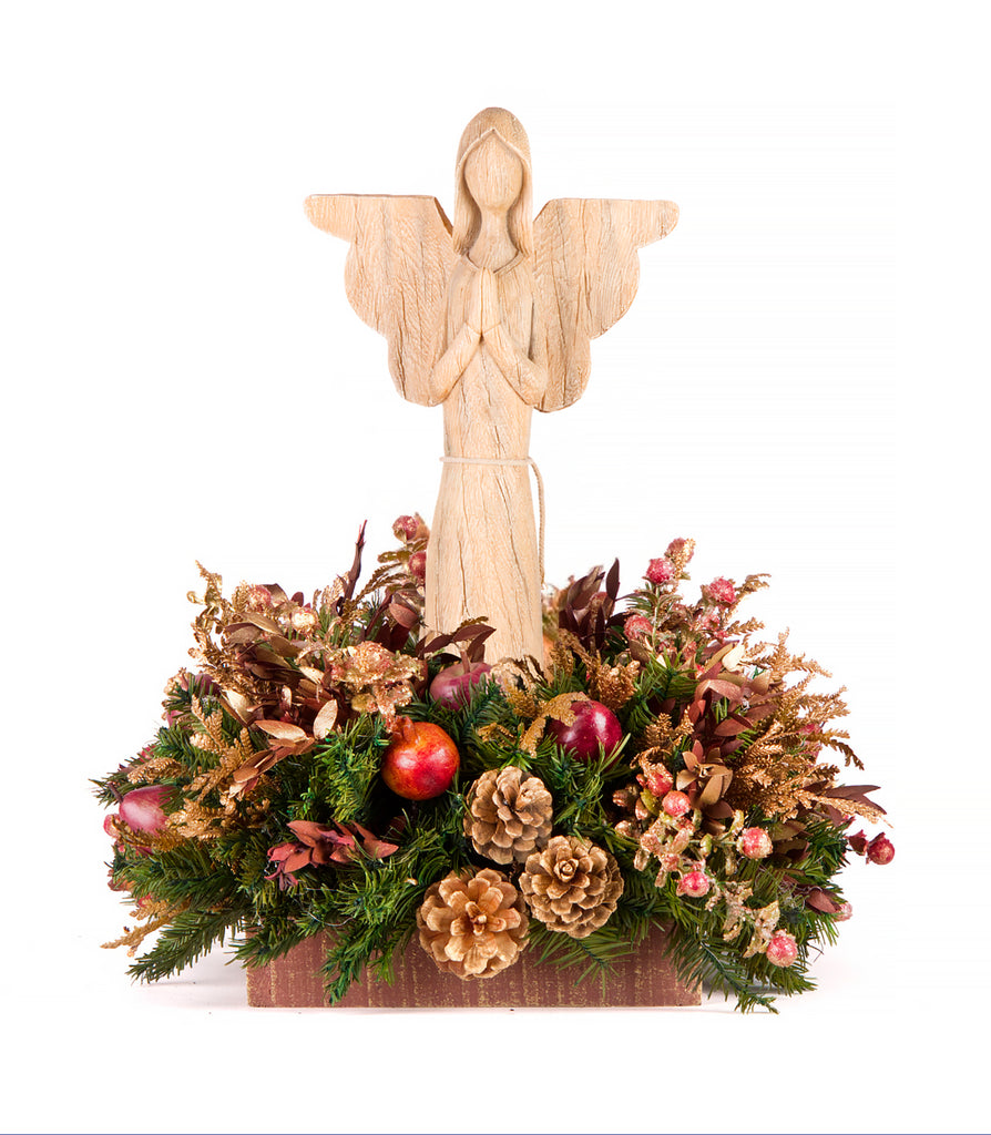 Centro de Mesa con Ángel Rezando de Madera Martha Sophia