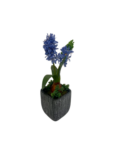 Arreglo Floral de Jacinto Azul Artificial en Base Tipo Cantera