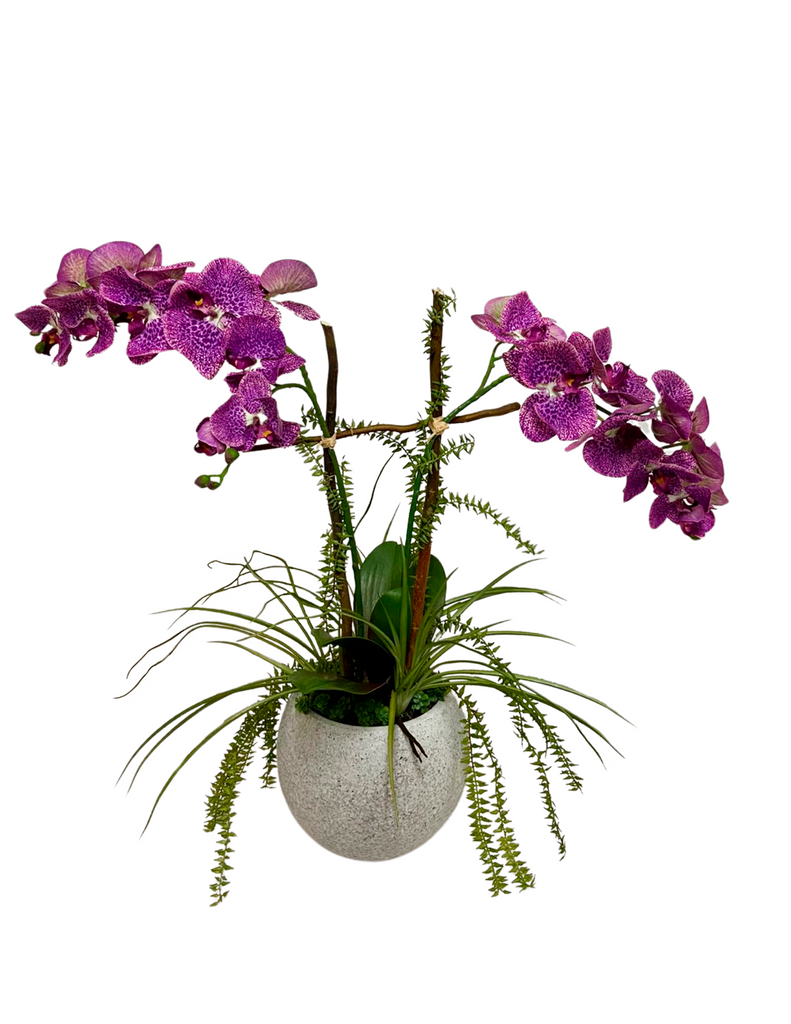 Orquideario con Phalaenopsis Fucsia Artificial en Base Tipo Cantera