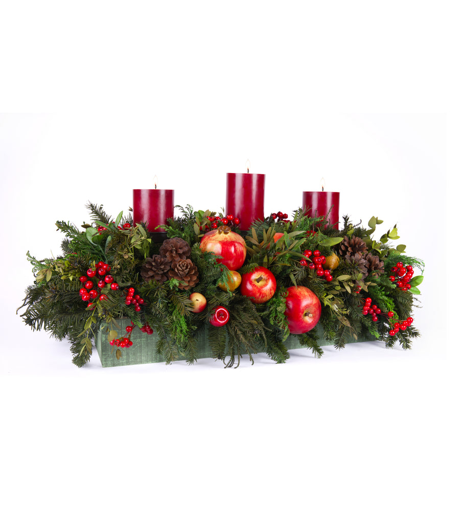 Centro de Mesa Rectangular con 3 Velas Woodland