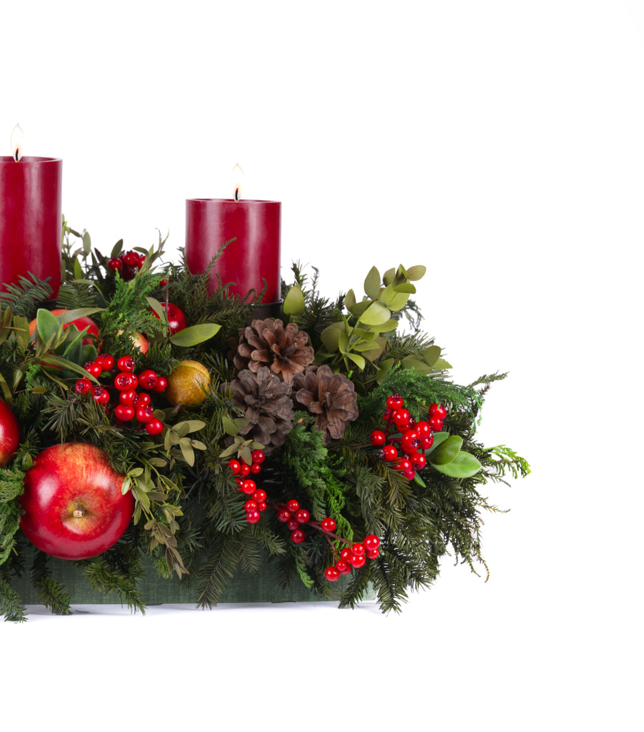 Centro de Mesa Rectangular con 3 Velas Woodland