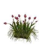 Centro de Mesa con Tulipanes Artificiales en Base Rectangular de Vidrio con Agua Acrílica