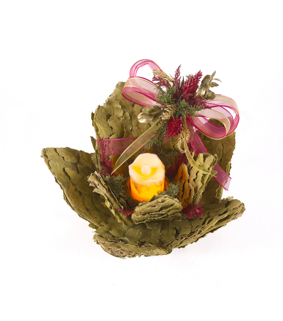 Estuche con 2 Piezas de Flor de Loto de Hoja de Encino y Laurel c/Led Martha Sophia