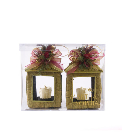 Estuche con 2 Piezas de Faroles Chicos de Hoja de Encino Martha Sophia