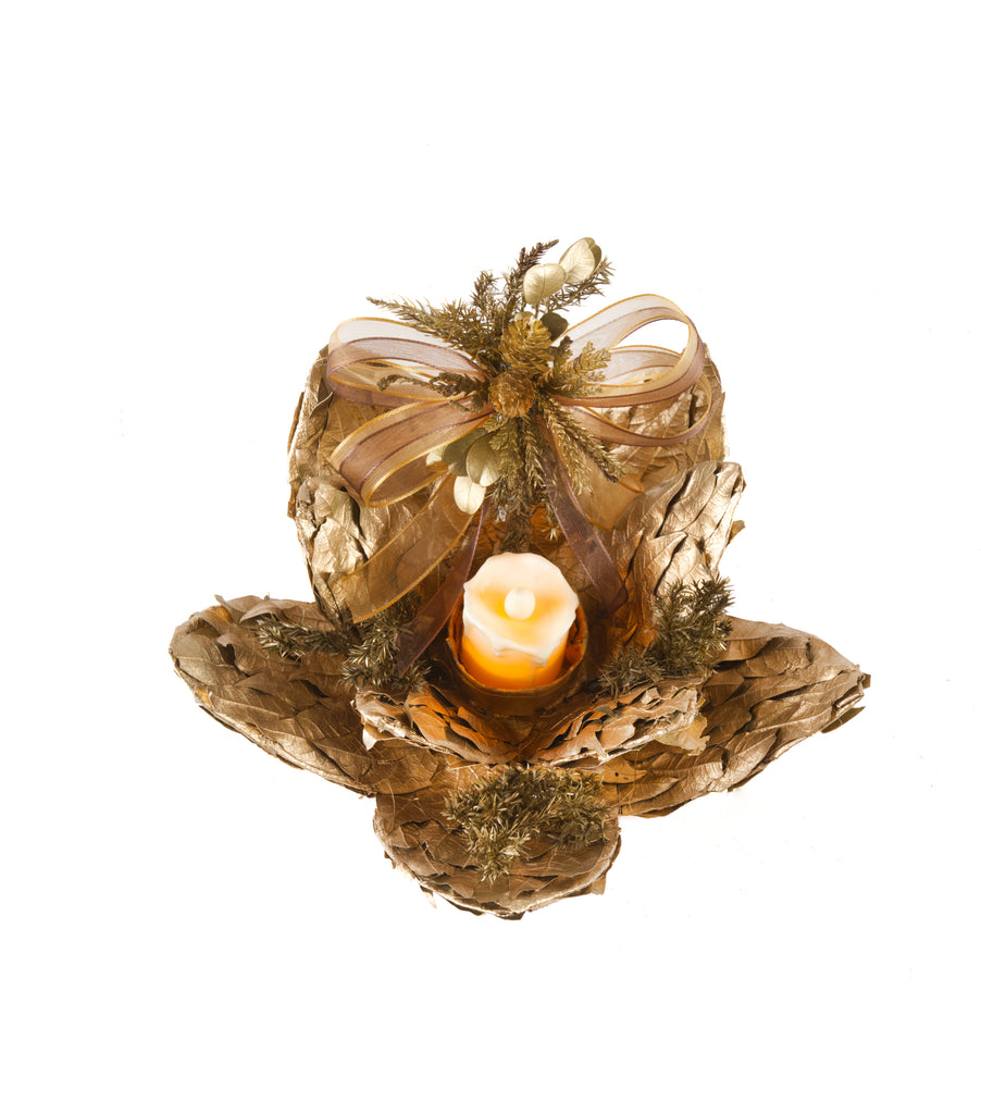 Estuche con 2 Piezas de Flor de Loto de Hoja de Encino y Laurel c/Led Golden Woods