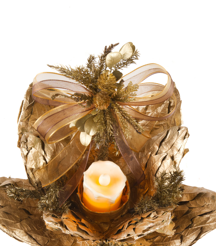 Estuche con 2 Piezas de Flor de Loto de Hoja de Encino y Laurel c/Led Golden Woods
