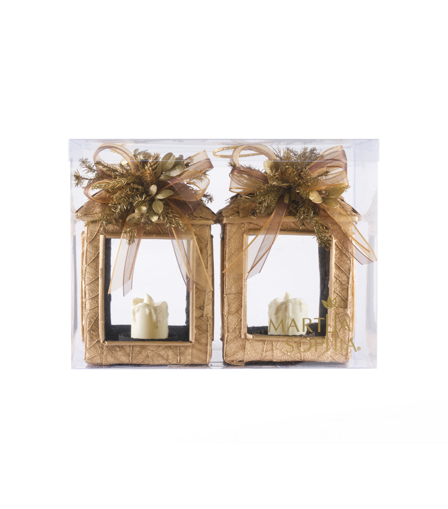 Estuche con 2 Piezas de Faroles Medianos de Encino c/Led Golden Woods