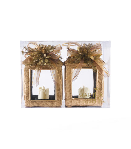 Estuche con 2 Piezas de Faroles Medianos de Encino c/Led Golden Woods