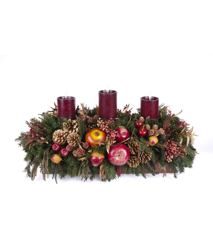 Centro de Mesa Rectangular con 3 Velas Martha Sophia