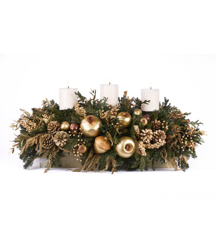 Centro de Mesa Rectangular con 3 Velas Golden Woods