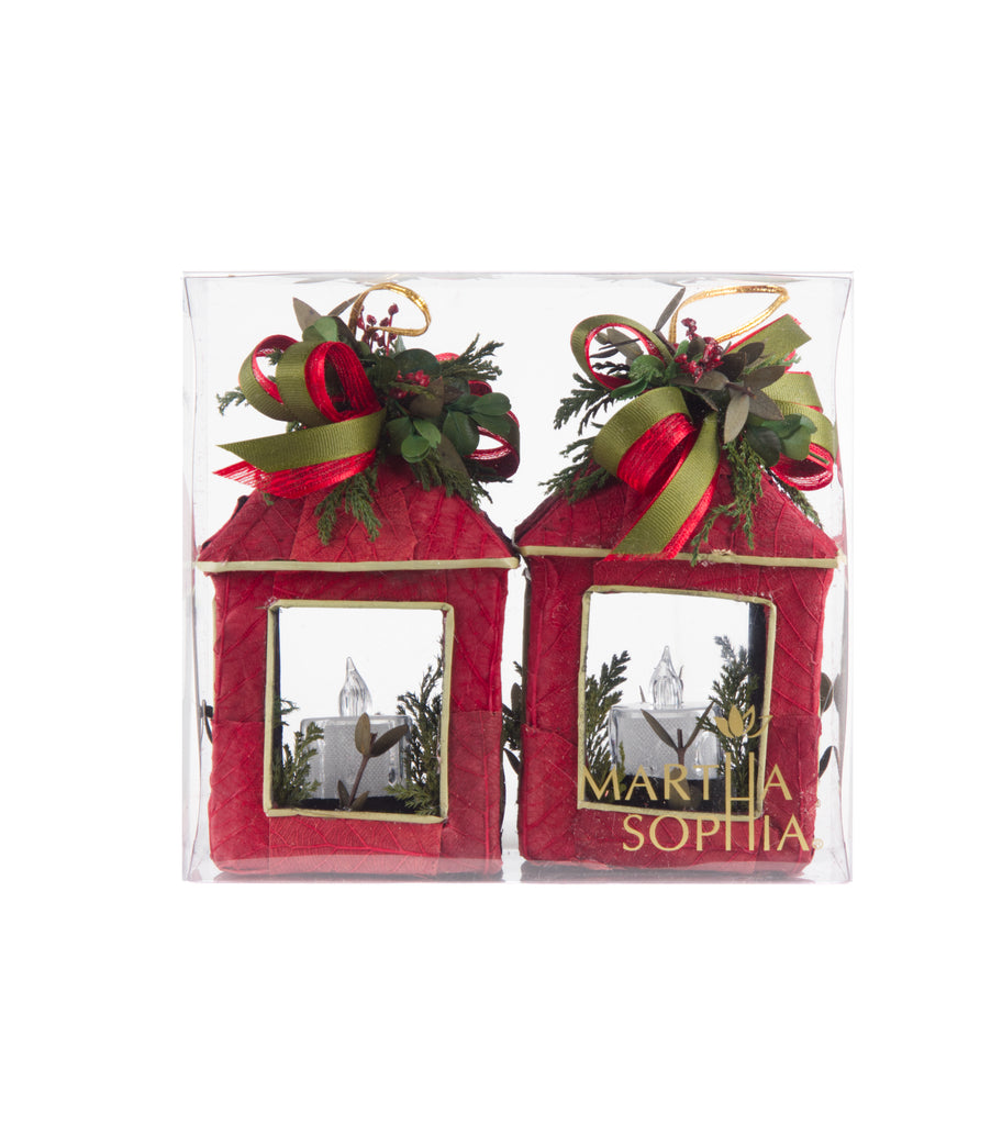 Estuche con 2 Piezas de Faroles Chicos de Corteza y Hoja de Encino Redwood