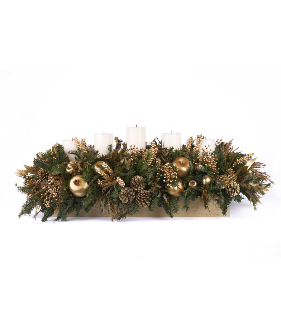 Centro de Mesa Rectangular con 5 Velas Golden Woods