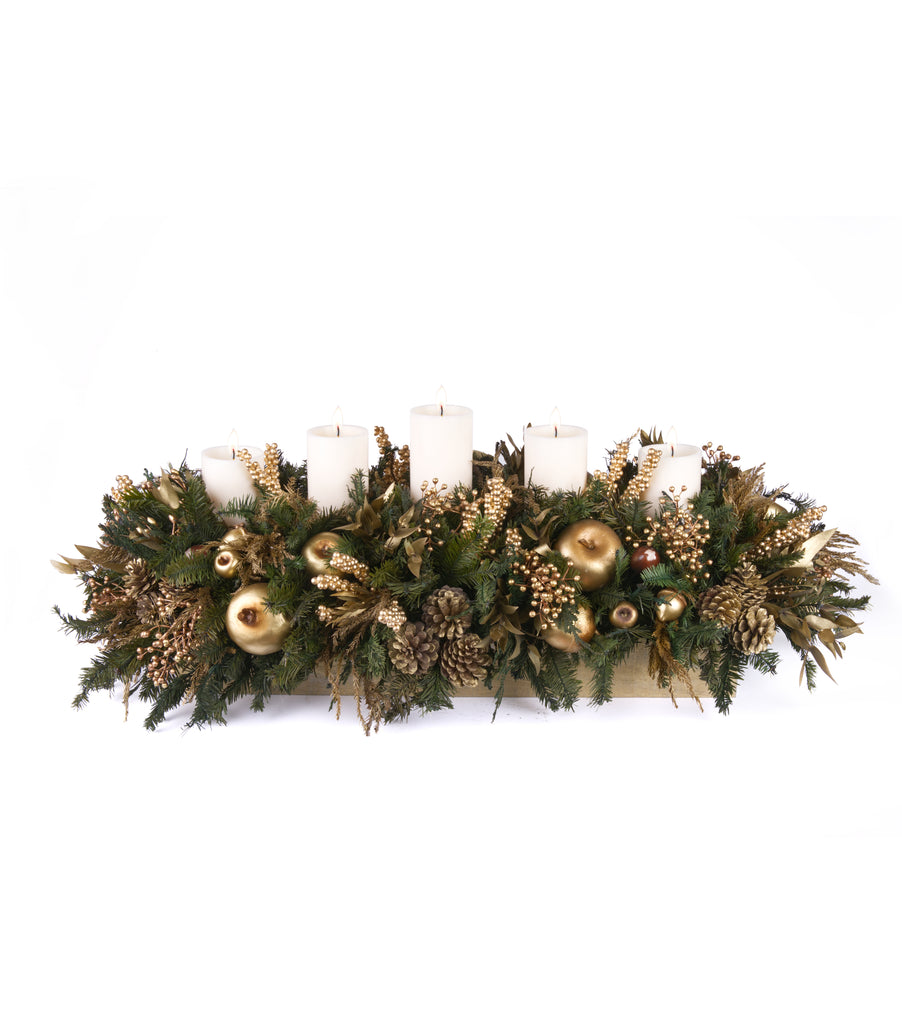 Centro de Mesa Rectangular con 5 Velas Golden Woods