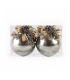 Estuche con 2 Piezas de Esferas de Vidrio Plateadas Frosty Forest
