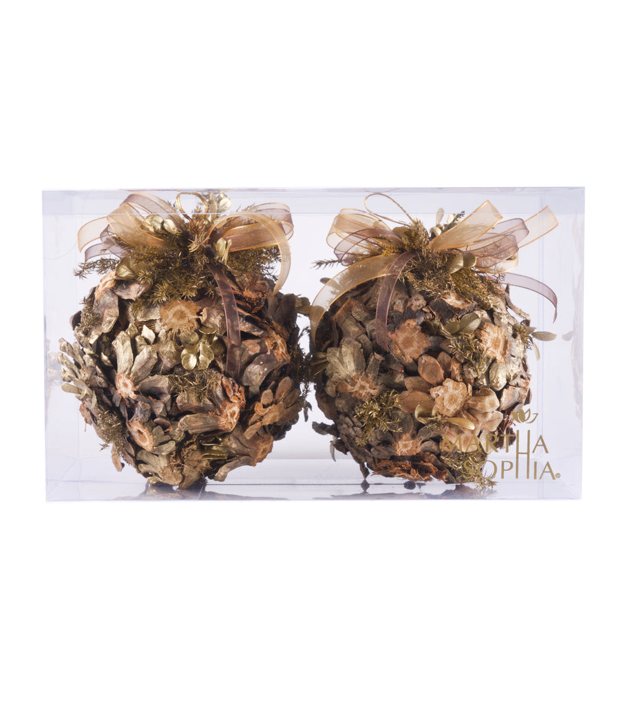 Estuche con 2 Piezas de Esferas Medianas de Corteza Golden Woods