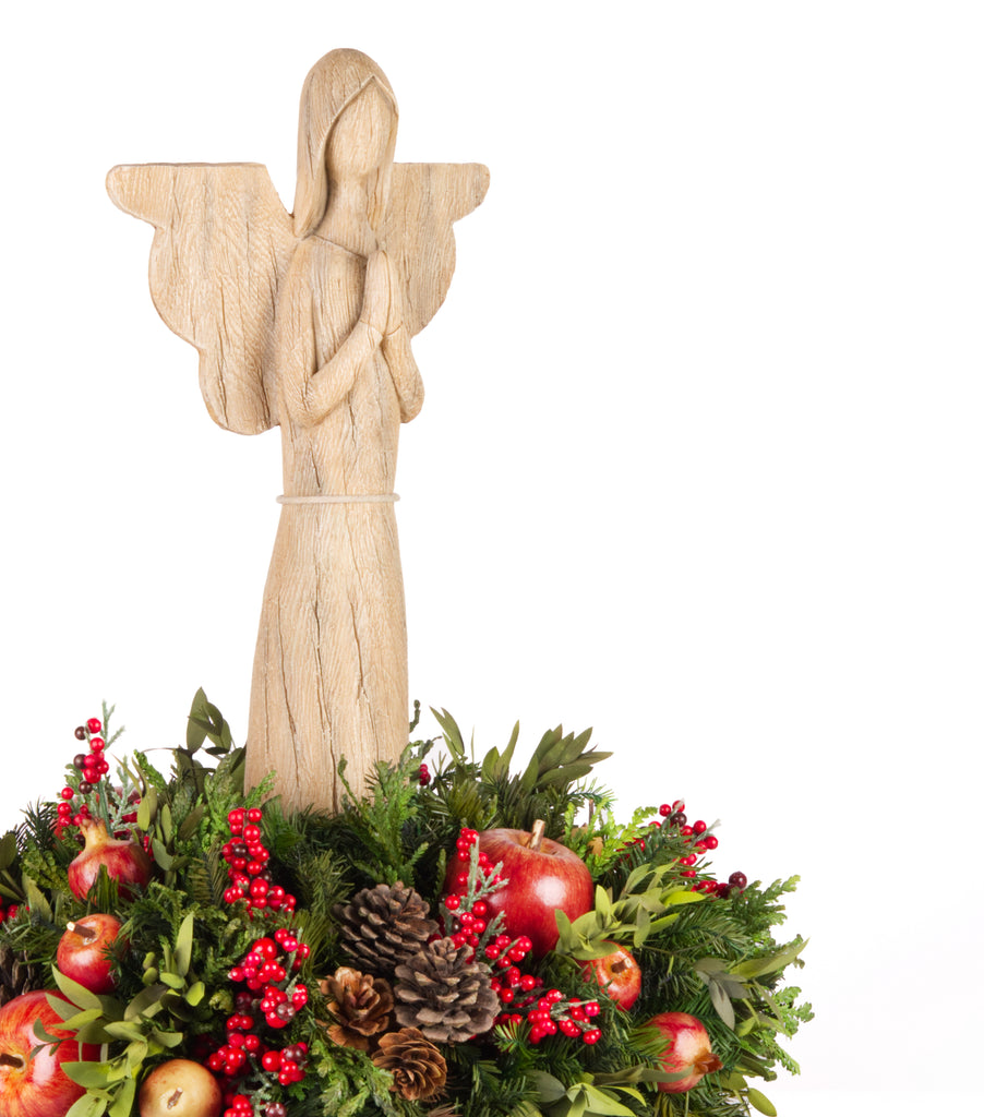Centro de Mesa con Ángel Rezando de Madera Redwood