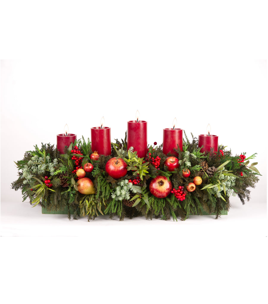 Centro de Mesa Rectangular con 5 Velas Red Wood