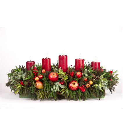 Centro de Mesa Rectangular con 5 Velas Red Wood