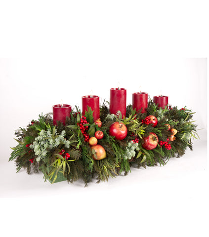 Centro de Mesa Rectangular con 5 Velas Red Wood