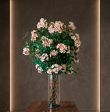 Arreglo Floral Artificial con Apple Blossom en Cilindro con Agua Acrílica (Única Pieza)