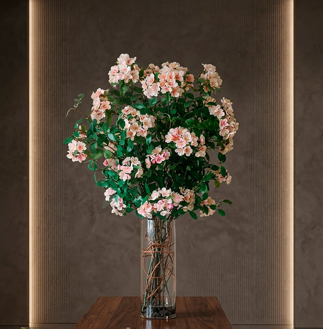 Arreglo Floral Artificial con Apple Blossom en Cilindro con Agua Acrílica (Única Pieza)