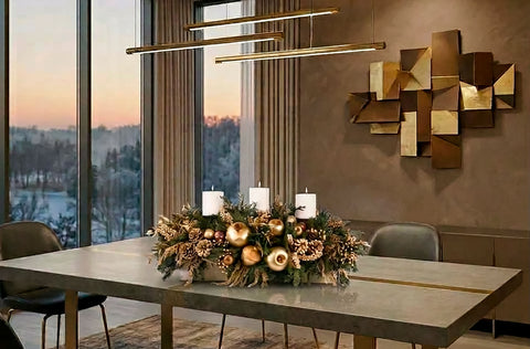 Centro de Mesa Rectangular con 3 Velas Golden Woods