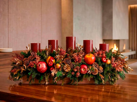 Centro de Mesa Rectangular con 5 Velas Martha Sophia