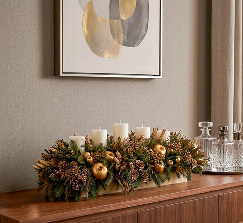 Centro de Mesa Rectangular con 5 Velas Golden Woods