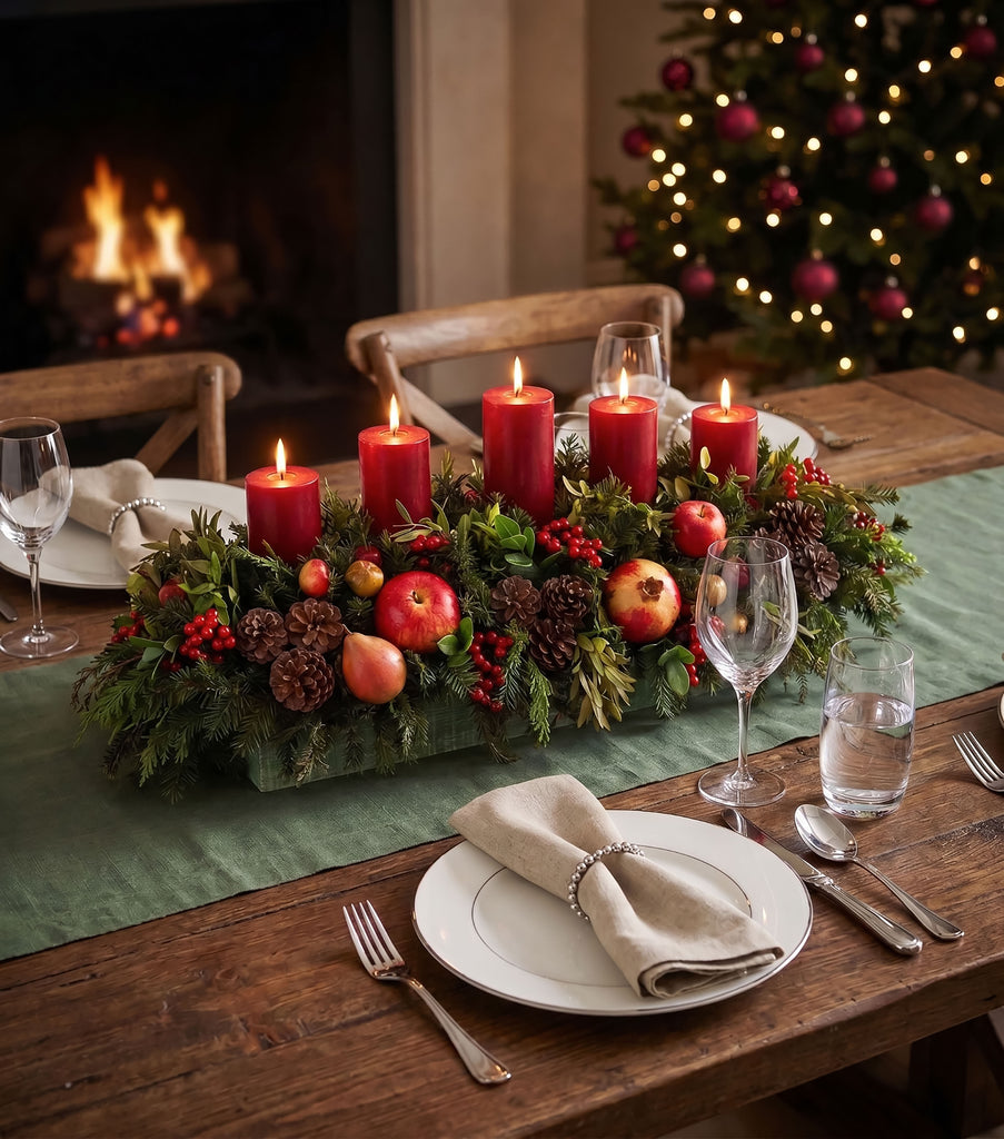 Centro de Mesa Rectangular con 5 Velas Woodland
