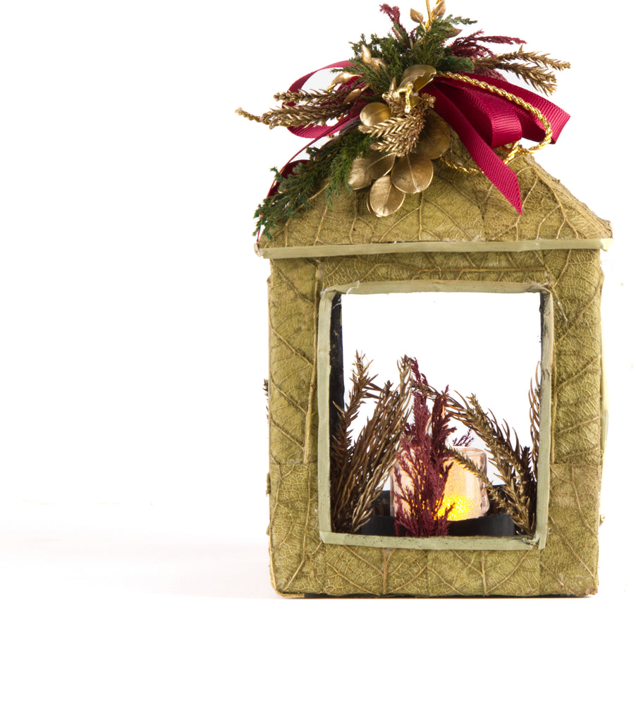 Estuche con 1 Pieza de Farol Mediano de Corteza y Hoja de Encino Martha Sophia