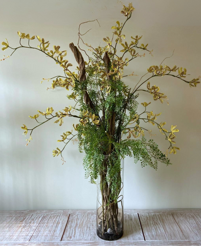 Orquideario con Dendrobium Artificial en Cilindro de Vidrio