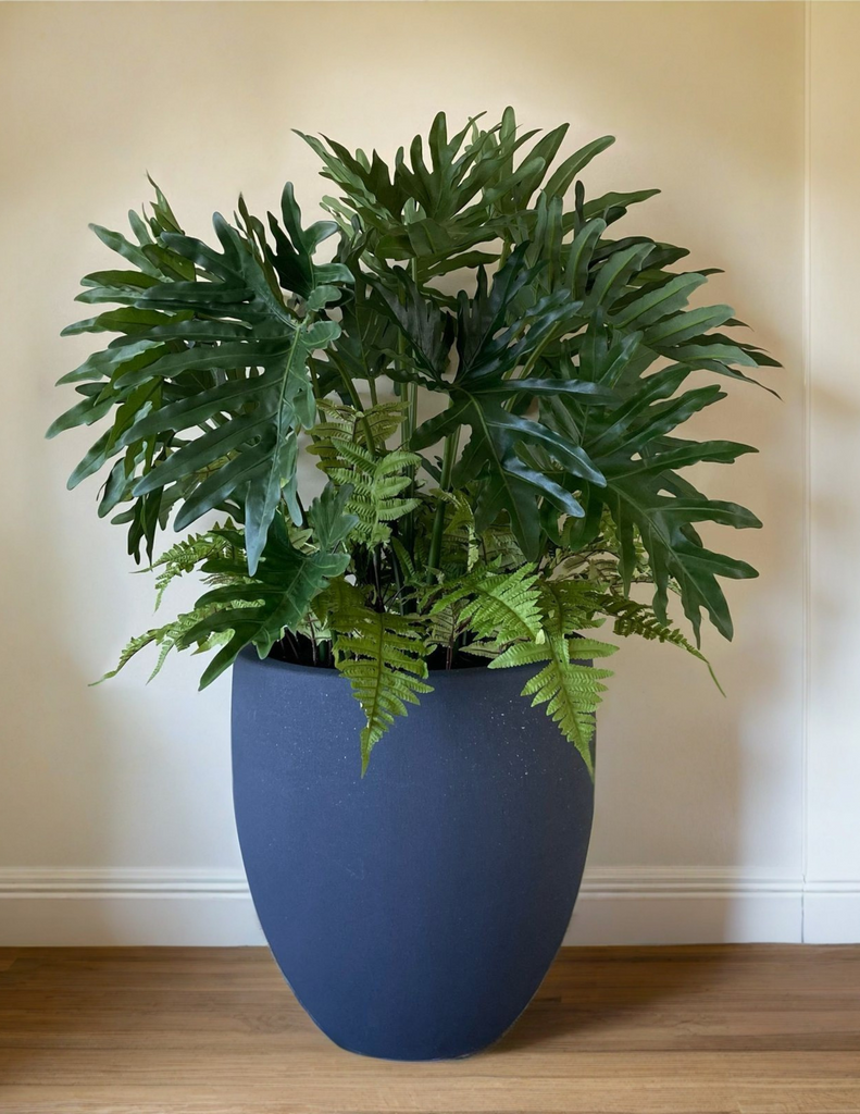 Planta Philodendron Artificial en Base Tibor Mediana de Fibra de Vidrio
