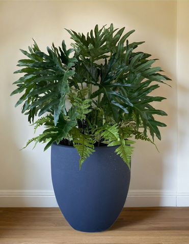 Planta Philodendron Artificial en Base Tibor Mediana de Fibra de Vidrio